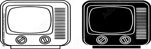 Retro Television Icon Vector. Old TV, Vintage Broadcast Equipment. Entertainment, media, show, video, screen, outline and glyph vector illustration
