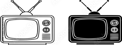 Retro Television Icon Vector. Old TV, Vintage Broadcast Equipment. Entertainment, media, show, video, screen, outline and glyph vector illustration
