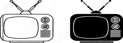 Retro Television Icon Vector. Old TV, Vintage Broadcast Equipment. Entertainment, media, show, video, screen, outline and glyph vector illustration
