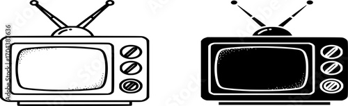 Retro Television Icon Vector. Old TV, Vintage Broadcast Equipment. Entertainment, media, show, video, screen, outline and glyph vector illustration
