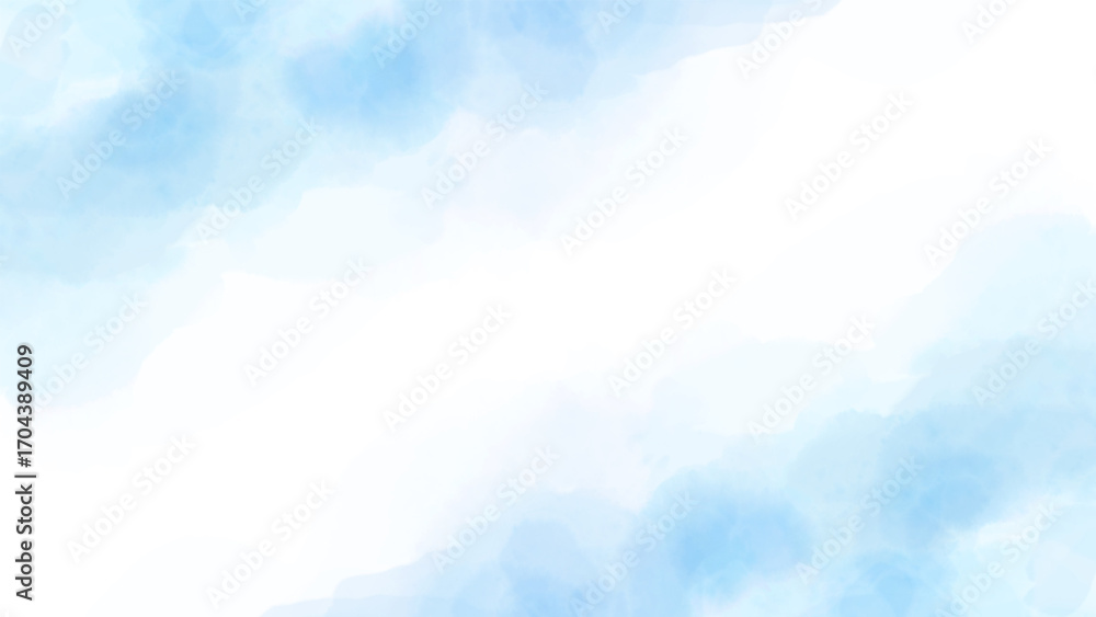 Fototapeta premium Blue Watercolor Sky Background with Clouds – Hand Painted Artistic Texture