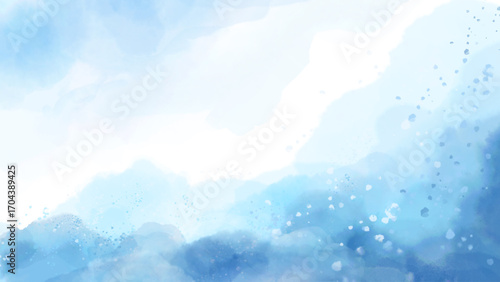 Blue Watercolor Sky Background with Clouds – Hand Painted Artistic Texture