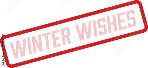 Angled red outlined rectangular box displays a white patterned winter wishes text on white