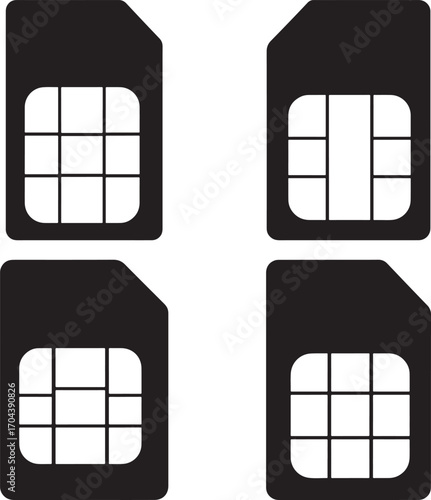 Four different types of sim card outlines in a black silhouette