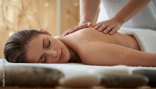 Relaxing back massage for ultimate wellness with hot stones in a tranquil spa atmosphere