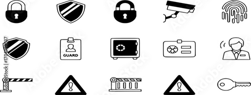 Security solid Icon Set Vector. Lock, Protection, and Safety Symbols illustrations