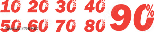 set of collection of discount numbers red color, Sale icons.