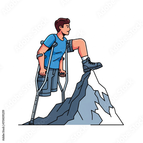Young Male Mountaineer Climbing Rocky Peak Adventure