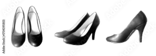 Realistic Halftone Effect Illustration of a Woman's Shoe