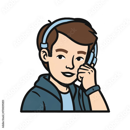 Young boy wearing headphones engaging in listening activity