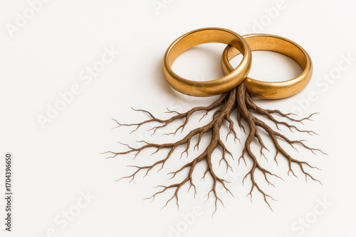 Two gold rings with roots. Space for text.