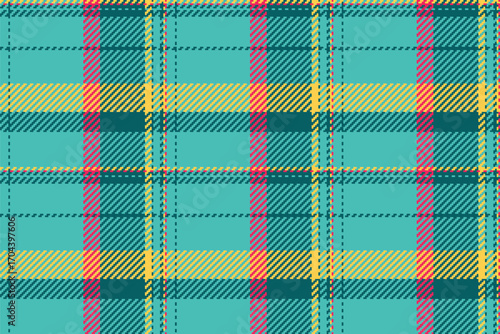 Vibrant tartan pattern in teal, yellow, pink and deep green. Creates a fun, classic texture. Great for backgrounds, design elements, and textile concepts.
