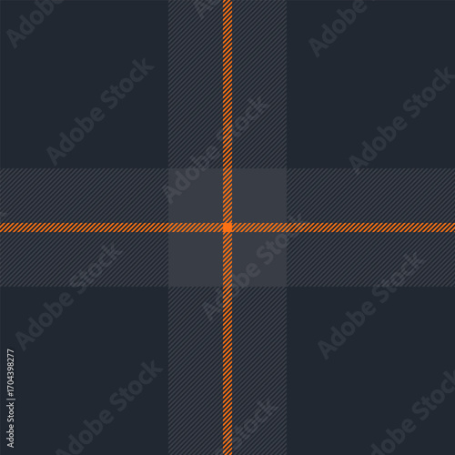 Classic plaid pattern in navy and orange. Timeless textile design with intersecting lines. Great for backgrounds, fashion, or product designs, lending a touch of heritage.