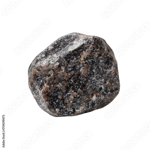 Close-up of a rounded, dark-gray stone with hints of reddish-brown veining.  Rough texture,  isolated on black background