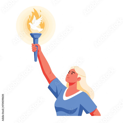 Woman Holding Torch with Flame Leading the Way
