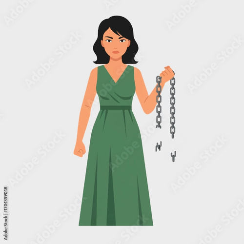 Woman Holding Broken Chain Symbolizing Freedom or Breakage
