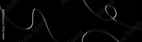 3d chrome spiral template. Silver metal curve element on black background. Y2k fluid wave, flow swirl, 3d line path. Dynamic steel shapes. Vector  illustration