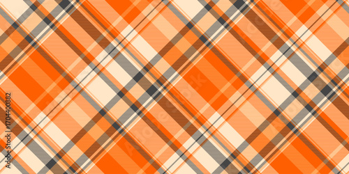 Vibrant diagonal plaid pattern in warm orange, peach, and gray tones. Perfect for autumnal designs, textile prints, website backgrounds, or as a stylish texture overlay.