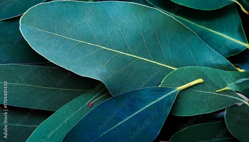 Obraz premium Eucalyptus Leaves Macro Textured Beauty Nature Photography Botanical Wonders Flora Detail Teal Green