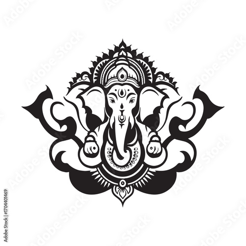 Ornate Ganesha head illustration – Hindu elephant deity of prosperity, wisdom & blessings vector art