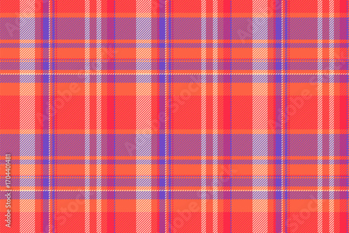 Manufacturing background tartan seamless, livingroom check vector textile. Pillow texture plaid pattern fabric in tomato and indigo colors.