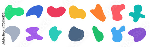 Different organic drop shapes. Irregular shapes. Liquid round deformed elements. Isolated collection on white background