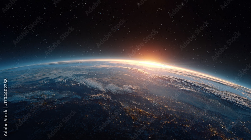 Obraz premium view of earth from space with a focus on the illuminated horizon during what appears to be sunrise or sunset it combines elements of astronomy