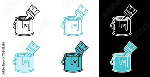 Paint bucket and brush for home renovation icon in line and fill style