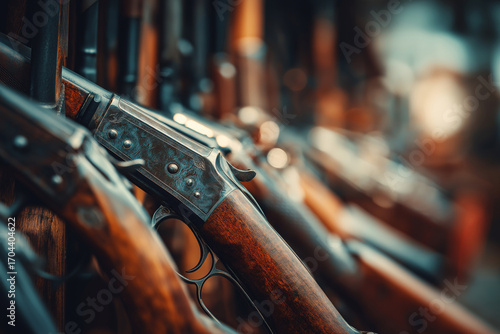 Row of Vintage Shotguns at Outdoor Gun Show