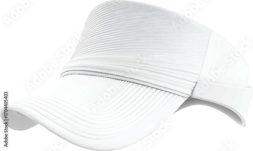 Abstract White Visor Cap with Textured Surface on White Background Keywords: visor, cap, white, abstract, textured, ribbed, modern, fashion, accessory
