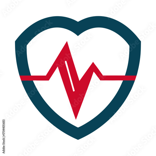 Heartbeat pulse inside shield logo design