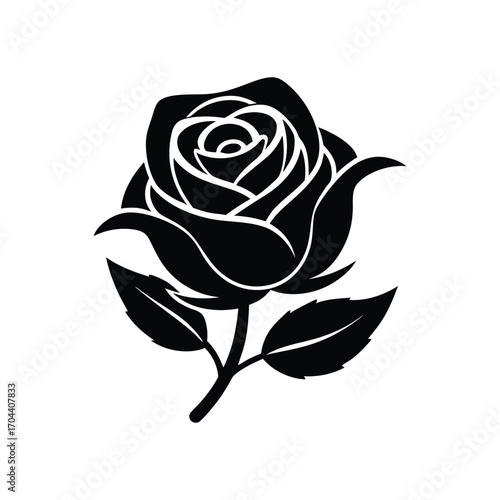 Rose icon silhouette vector, floral and botanical design.