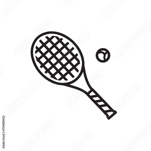 tennis racket with ball vector icon on white background 