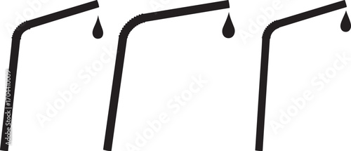 Three black drinking straws with droplets falling silhouette