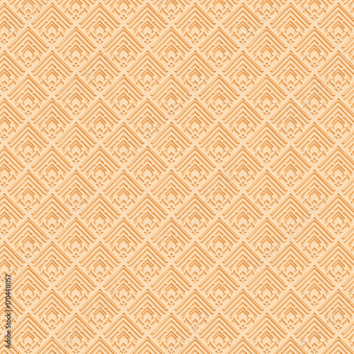 Vector volumetric damask seamless pattern element. Elegant luxury embossed texture for wallpapers, backgrounds and page fill. 3D elements with shadows and highlights.
