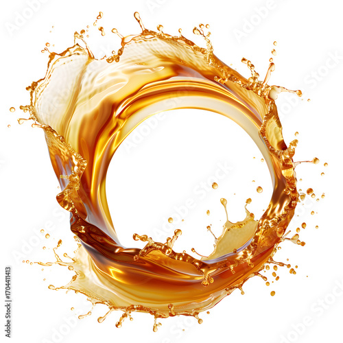Caramel liquid splash motion design element circle swirl art isolated transparent background in clear view with natural colors and sharp focus on a plain background. Simple clean style for stock use i