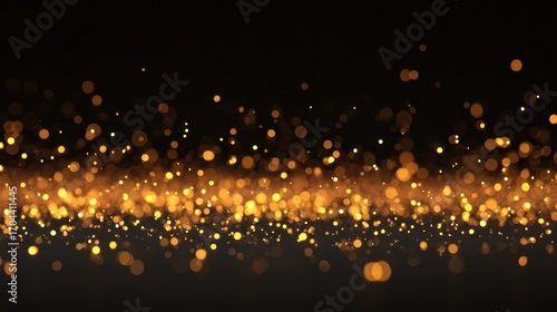 abstract golden glitter lights floating on a black background