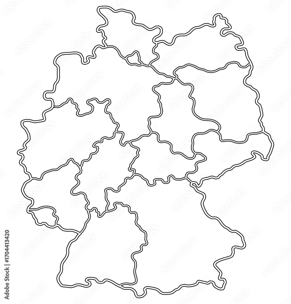 Fototapeta premium Outline map of Germany with state borders, simple black and white vector illustration