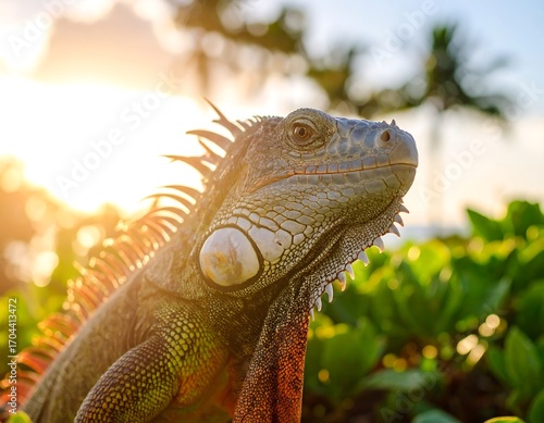 Close-up iguana in sunlight