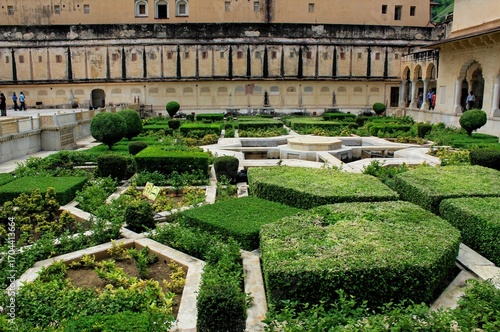 Sheesh Mahal and Sheesh Mahal garden in Amber fort. Jaipur, India.