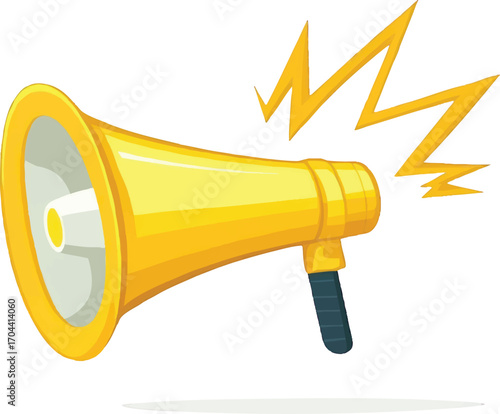 Yellow cartoon megaphone with sound waves emanating from the speaker bullhorn loudspeaker