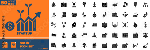 Modern Startup Solid Icons – Funding, Pitch, Teamwork, and Business Launch