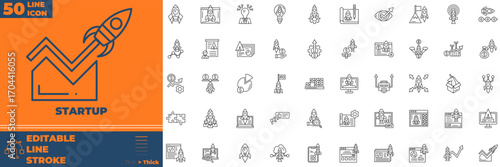 Startup Line Icon Set – Innovation, Business, Growth, and Entrepreneur Icons