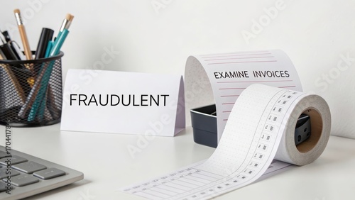 Fraudulent Activity Alert in Business with Invoices and Desk Supplies