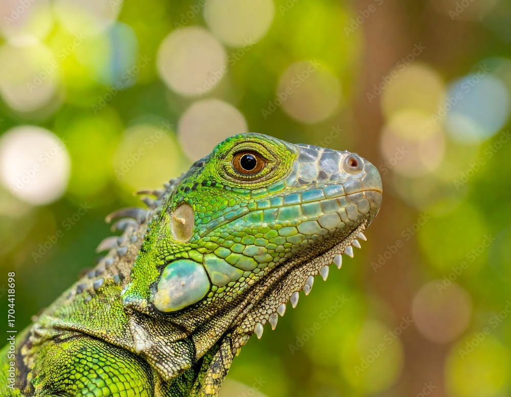 Obraz premium Close-up of a vibrant green iguana head