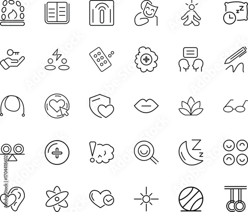 Professional outline icon pack created for psychology sessions, healthcare therapy, wellness lifestyle, emotional care, stress relief, mindfulness balance, fitness training, communication counseling