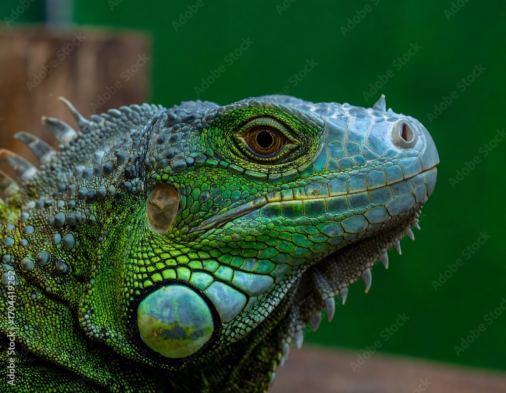 Obraz premium Close-up of a vibrant green iguana's head