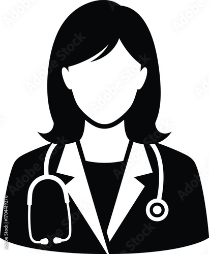 Vector art of silhouette of a female doctor with a stethoscope