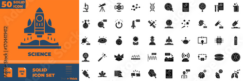 Scientific Solid Icon Collection – Physics, Astronomy, Data, and Discovery