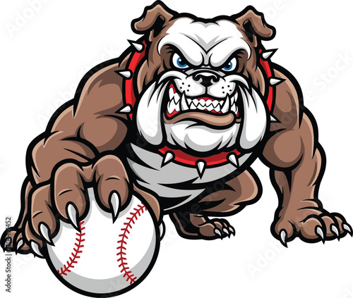 Vector art of aggressive bulldog with baseball